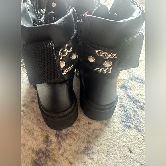 ZARA Black Chunky Combat Boots with Pearl Studs, Chains, Buckle Strap Size EU 36 - Picture 10 of 10
